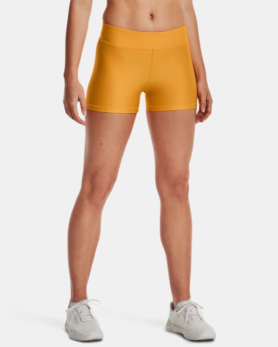 Damen HeatGear® Armour Shorts mit mittelhohem Bund, Yellow, pdpMainDesktop image number 0